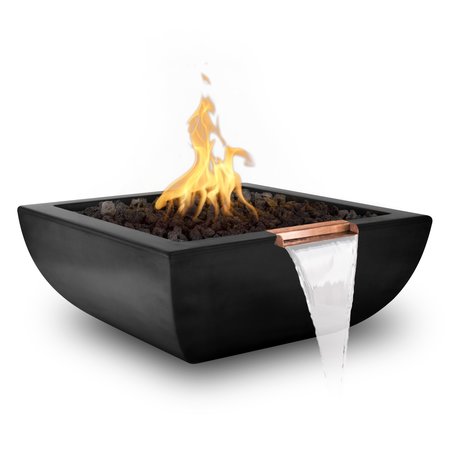 THE OUTDOOR PLUS 24 Square Avalon Fire & Water Bowl, Powder Coated Metal, Black, Match Lit with Flame Sense, Natural Gas OPT-24AVPCFWFSML-BLK-NG